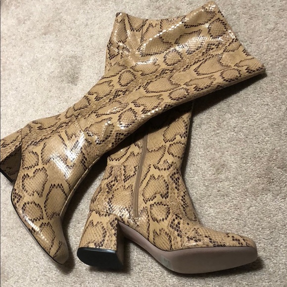 SCHUTZ Shoes - Schutz Nude Beliana Snake Embossed Square Toe Boot